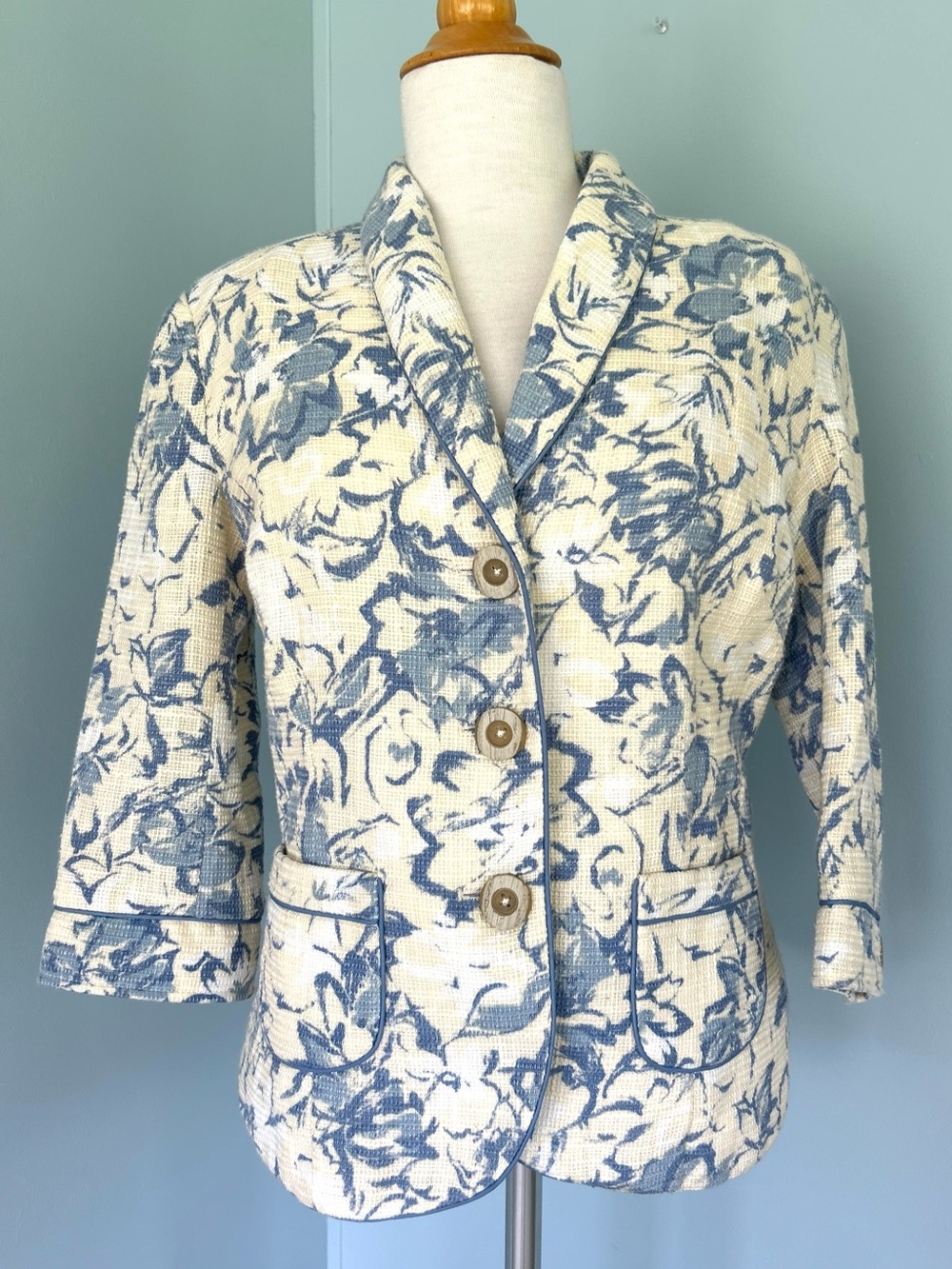 Coldwater Creek Blazer Botton Down Jacket Abstract Floral 3/4 sleeves Sz 10
